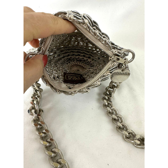 Dalaleo Italian Designer Pop Top Crocheted Purse Handbag Crossbody Silver - Picture 9 of 11